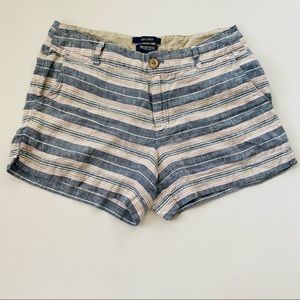 British Khaki Striped Linen Shorts